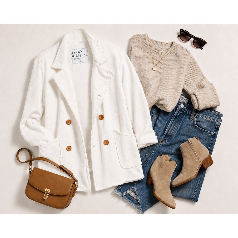Frank & Eileen Belfast Peacoat L Cream Triple Fleece Cotton Jacket Made USA